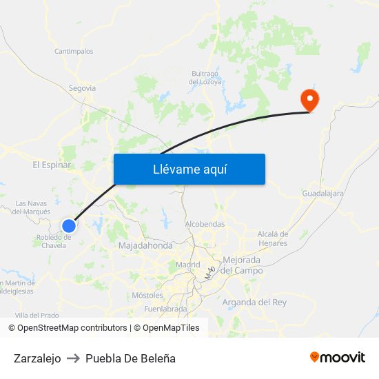 Zarzalejo to Puebla De Beleña map