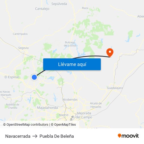 Navacerrada to Puebla De Beleña map