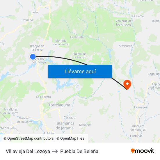 Villavieja Del Lozoya to Puebla De Beleña map