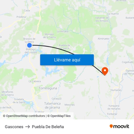 Gascones to Puebla De Beleña map