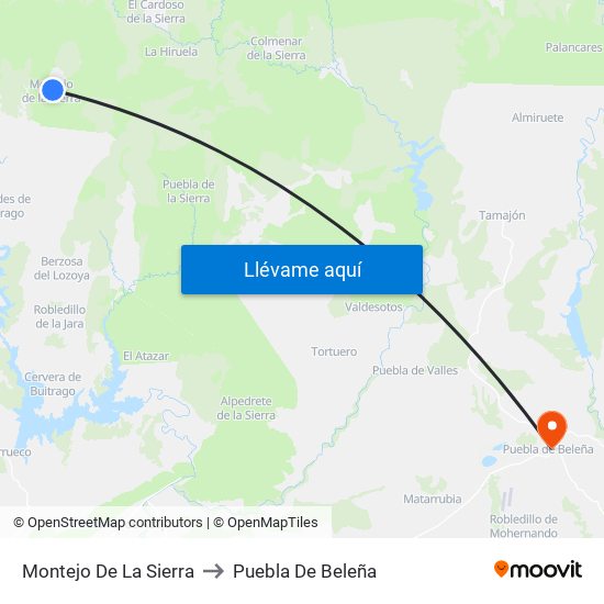 Montejo De La Sierra to Puebla De Beleña map