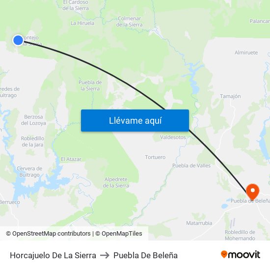 Horcajuelo De La Sierra to Puebla De Beleña map