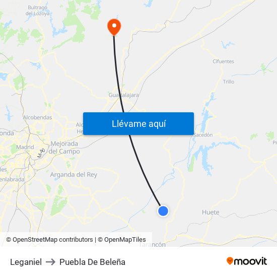 Leganiel to Puebla De Beleña map