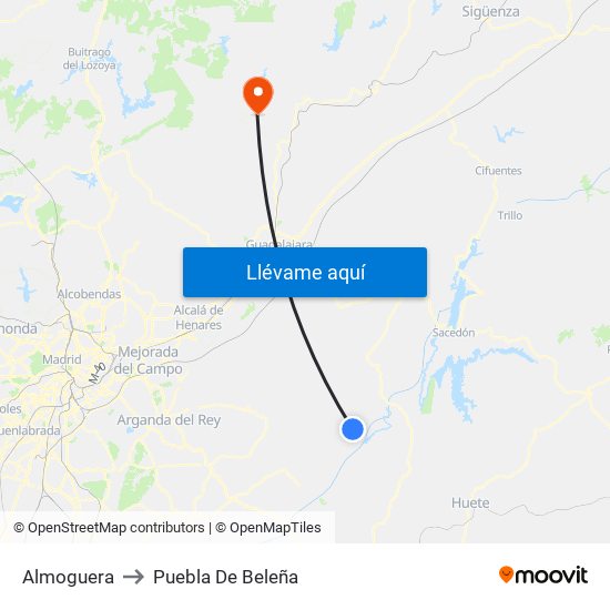 Almoguera to Puebla De Beleña map