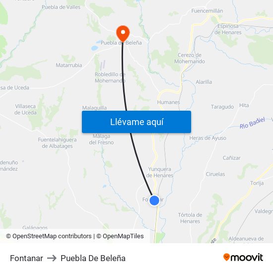 Fontanar to Puebla De Beleña map