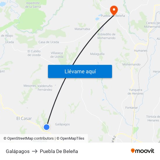 Galápagos to Puebla De Beleña map