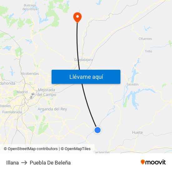 Illana to Puebla De Beleña map