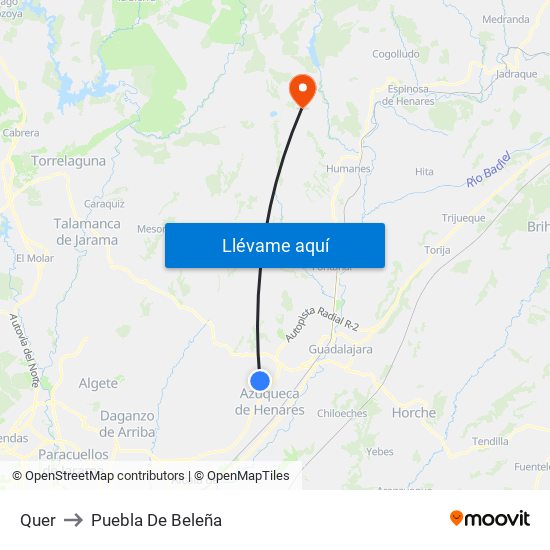 Quer to Puebla De Beleña map