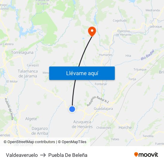 Valdeaveruelo to Puebla De Beleña map