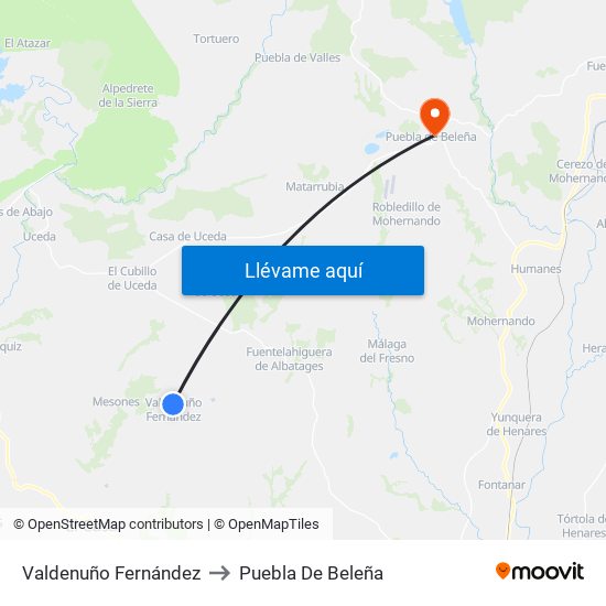Valdenuño Fernández to Puebla De Beleña map