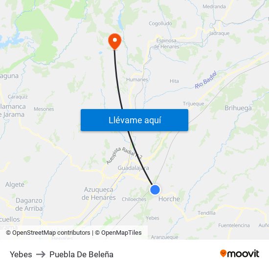 Yebes to Puebla De Beleña map