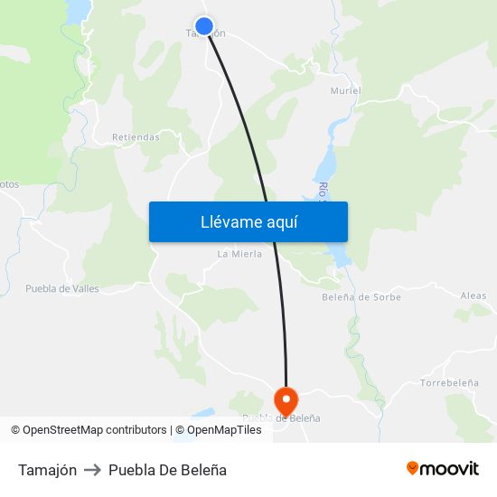 Tamajón to Puebla De Beleña map