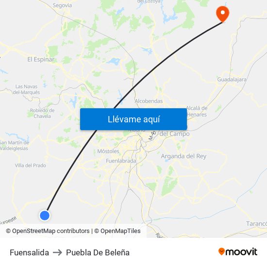 Fuensalida to Puebla De Beleña map