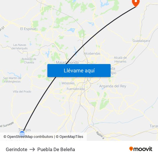 Gerindote to Puebla De Beleña map