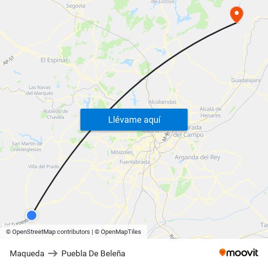 Maqueda to Puebla De Beleña map