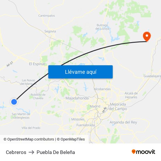 Cebreros to Puebla De Beleña map