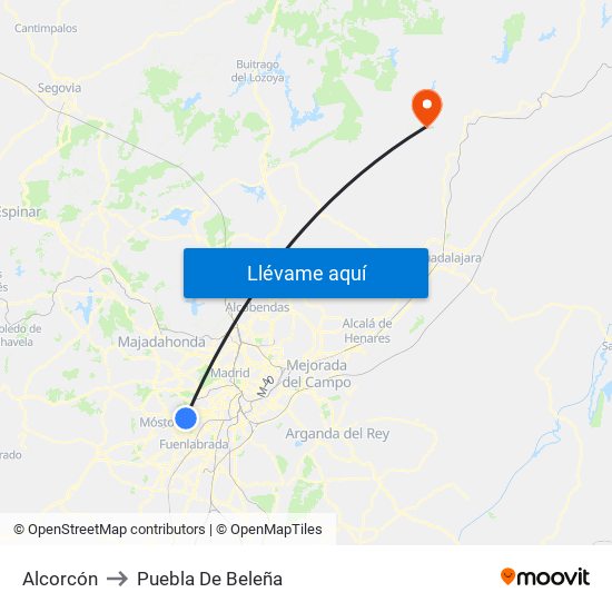 Alcorcón to Puebla De Beleña map