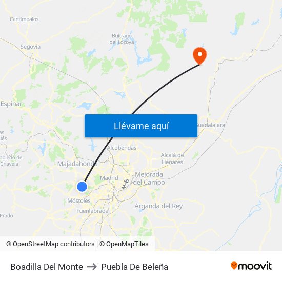 Boadilla Del Monte to Puebla De Beleña map