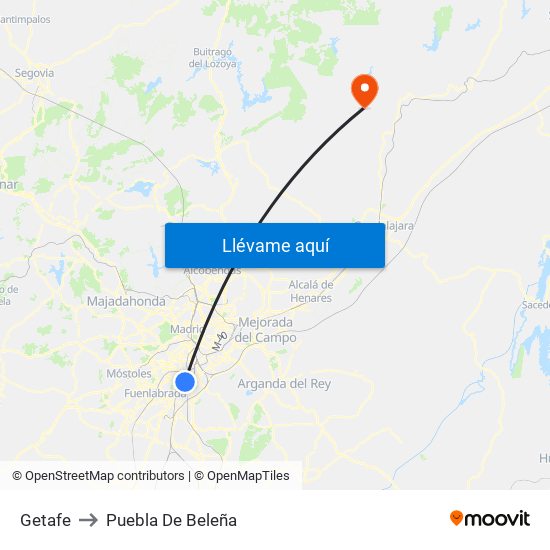 Getafe to Puebla De Beleña map