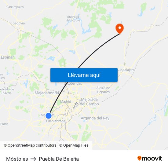 Móstoles to Puebla De Beleña map