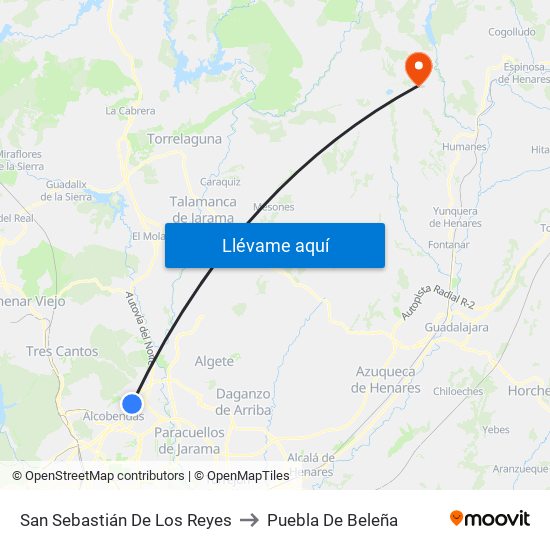 San Sebastián De Los Reyes to Puebla De Beleña map