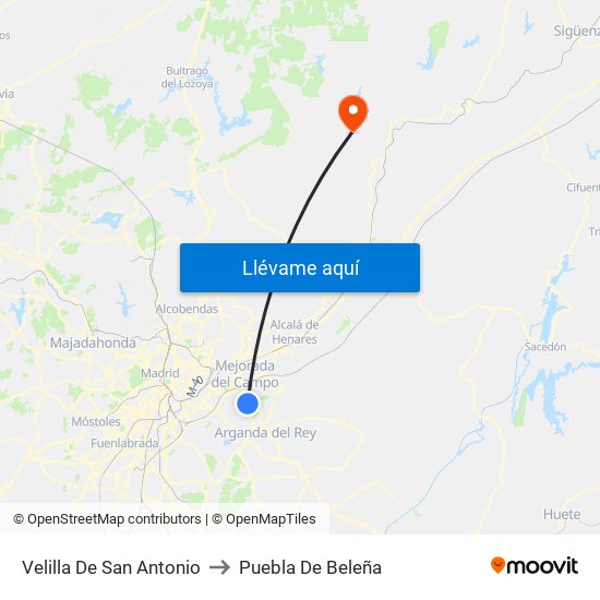 Velilla De San Antonio to Puebla De Beleña map