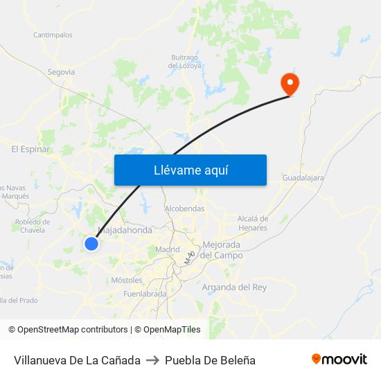 Villanueva De La Cañada to Puebla De Beleña map