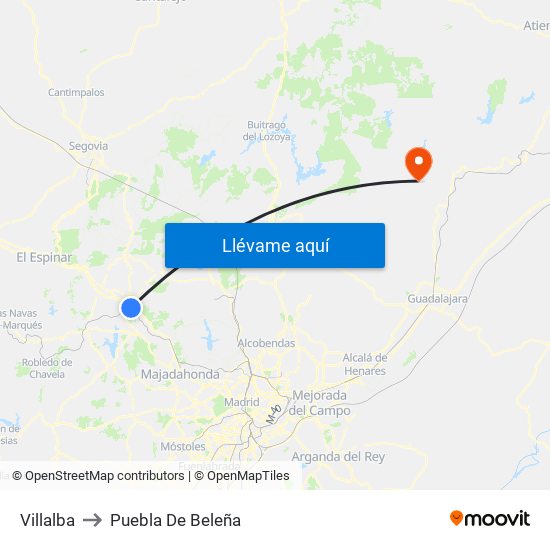 Villalba to Puebla De Beleña map