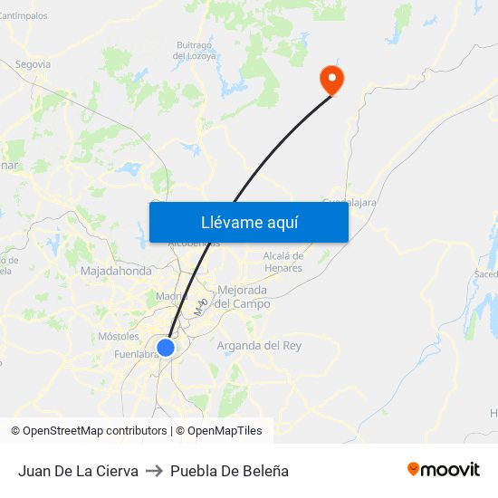 Juan De La Cierva to Puebla De Beleña map