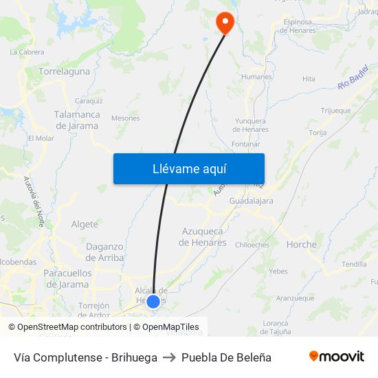 Vía Complutense - Brihuega to Puebla De Beleña map