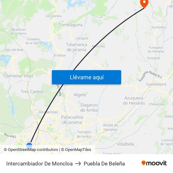 Intercambiador De Moncloa to Puebla De Beleña map