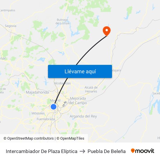 Intercambiador De Plaza Elíptica to Puebla De Beleña map