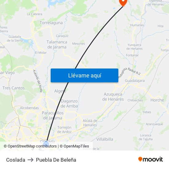 Coslada to Puebla De Beleña map