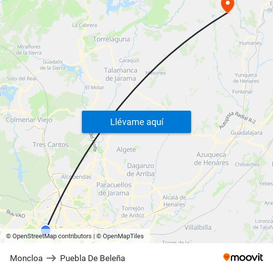 Moncloa to Puebla De Beleña map