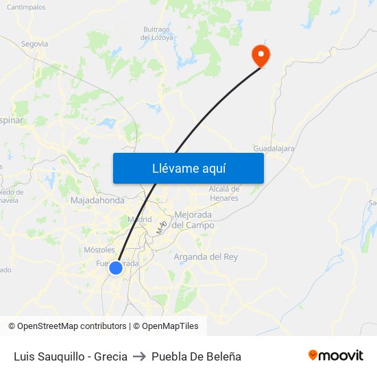 Luis Sauquillo - Grecia to Puebla De Beleña map