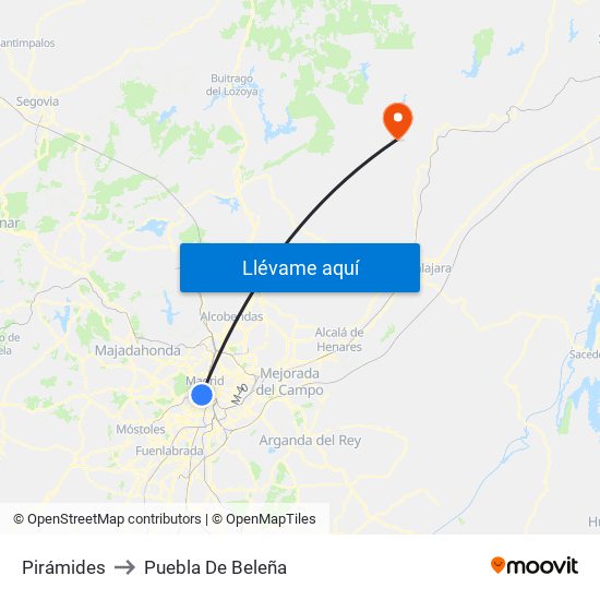 Pirámides to Puebla De Beleña map
