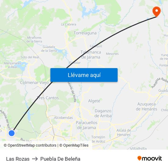 Las Rozas to Puebla De Beleña map