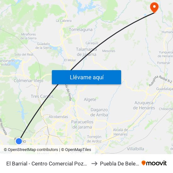 El Barrial - Centro Comercial Pozuelo to Puebla De Beleña map