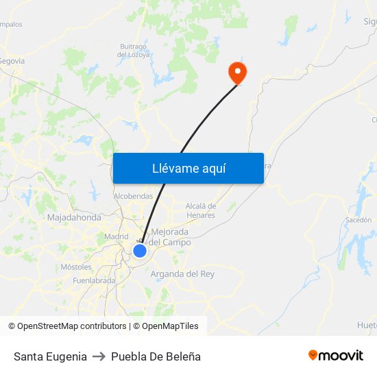 Santa Eugenia to Puebla De Beleña map