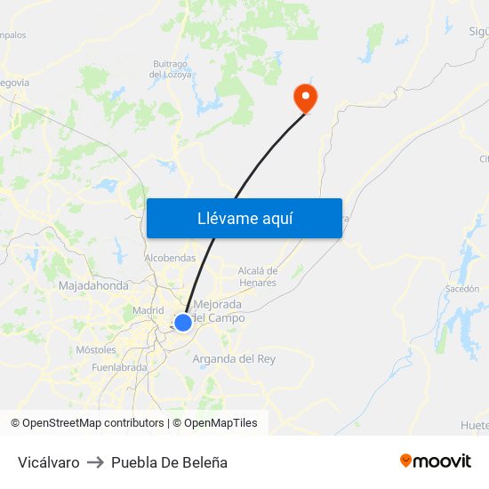 Vicálvaro to Puebla De Beleña map