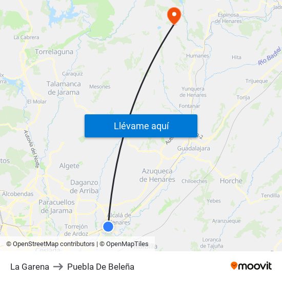 La Garena to Puebla De Beleña map