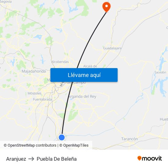 Aranjuez to Puebla De Beleña map