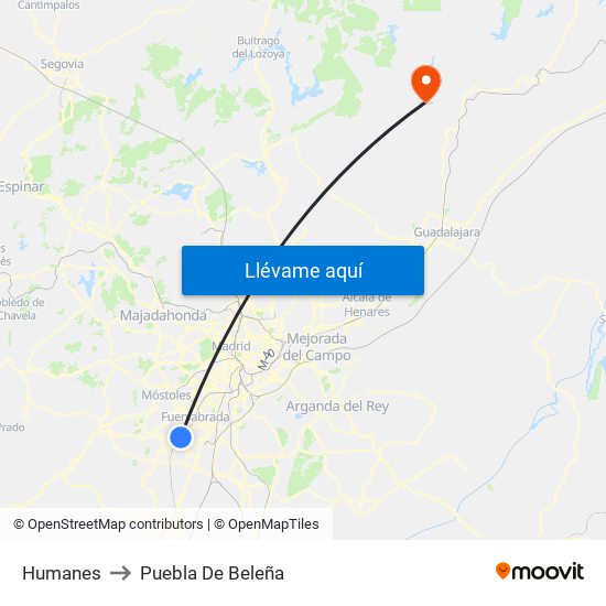 Humanes to Puebla De Beleña map