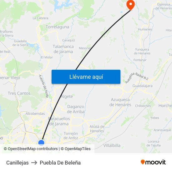 Canillejas to Puebla De Beleña map