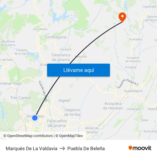 Marqués De La Valdavia to Puebla De Beleña map
