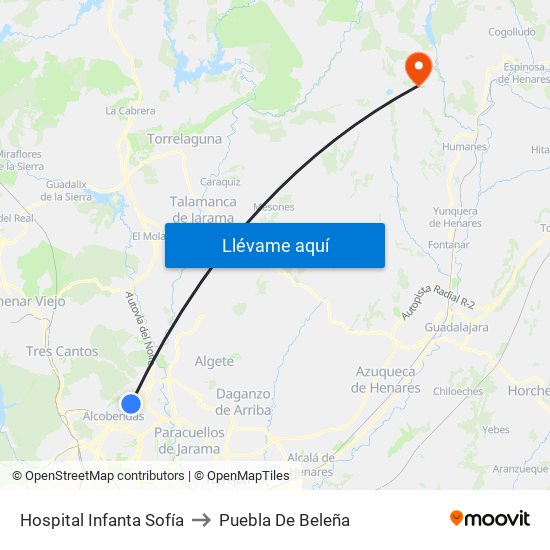 Hospital Infanta Sofía to Puebla De Beleña map