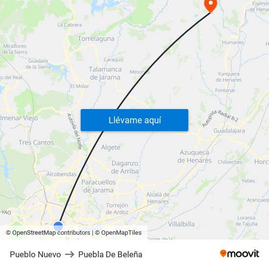 Pueblo Nuevo to Puebla De Beleña map