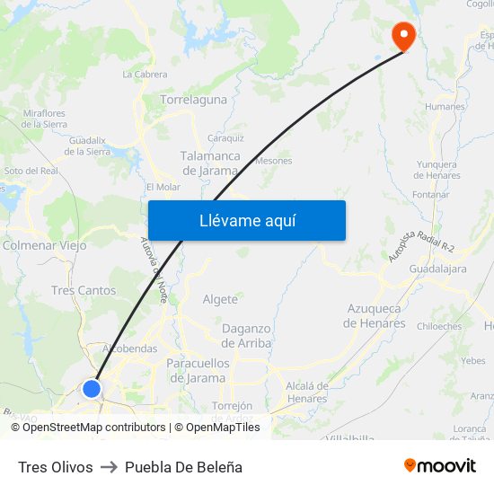 Tres Olivos to Puebla De Beleña map