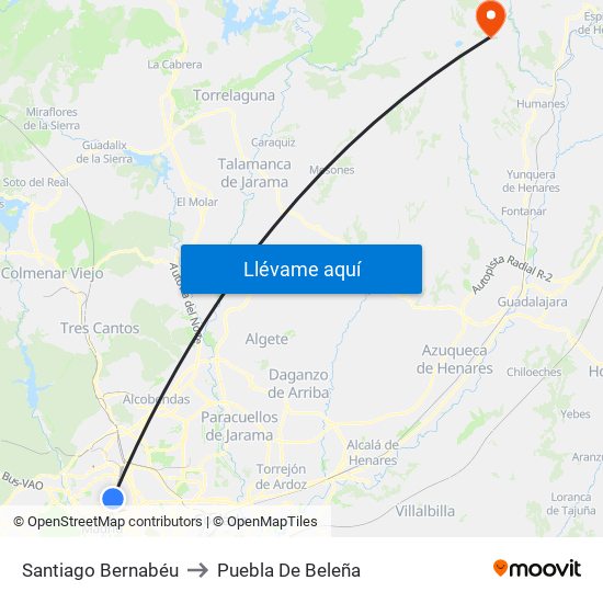 Santiago Bernabéu to Puebla De Beleña map
