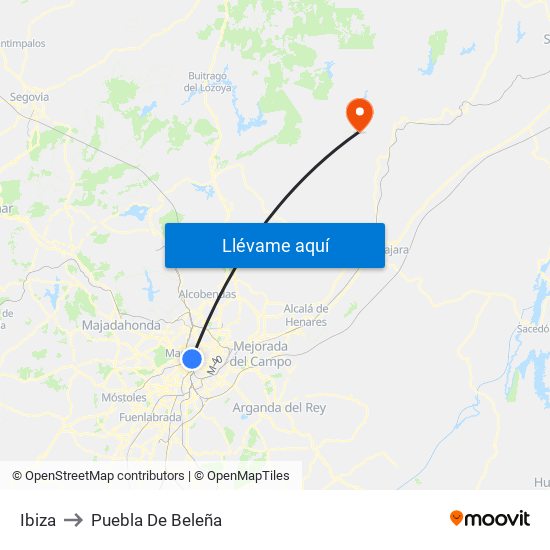 Ibiza to Puebla De Beleña map